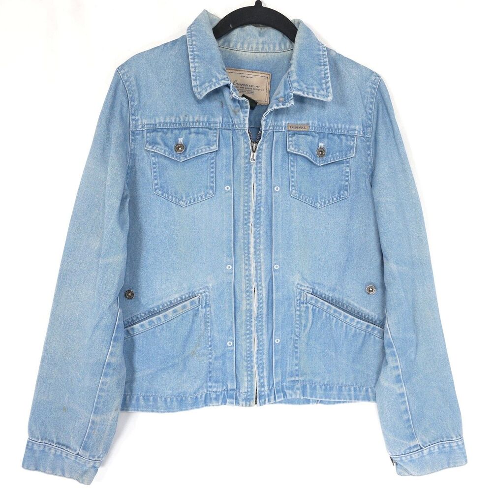 LAUREN RALPH LAUREN Womens Glen Canyon Denim Jacket MEDIUM PETITE HONG KONG VTG